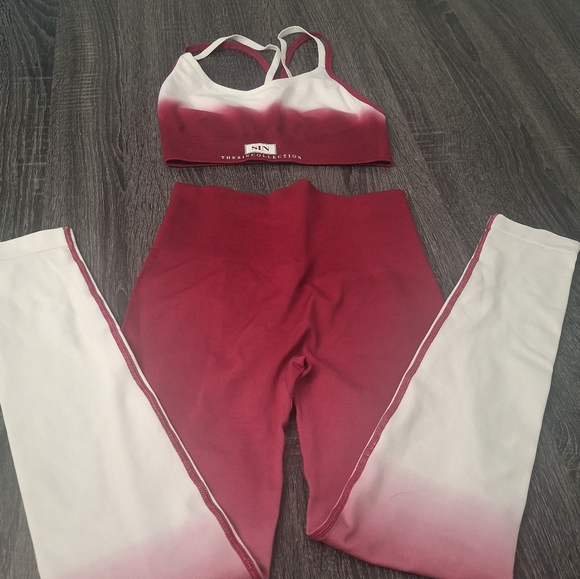 SIN Collection / Burgundy Red and White Activewear Set- W Sz Medium - Picture 4 of 13